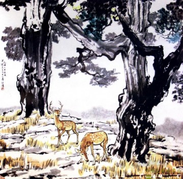 シュ・ベイホン・ジュ・ペオン Painting - 徐北紅鹿古い中国の墨